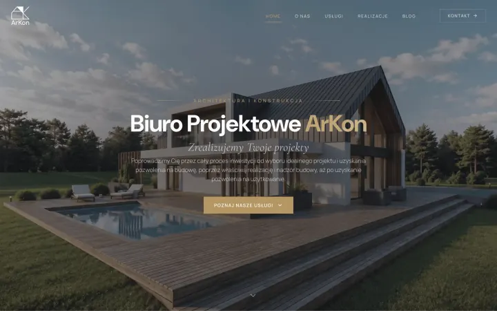 Strona główna biura projektowego ArKon z galerią realizacji